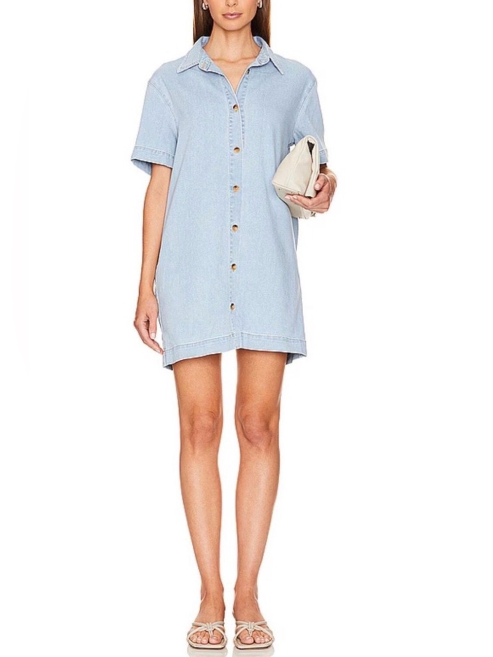 Enza Costa Soft Denim Shirt Dress | Washed Blue | Size M